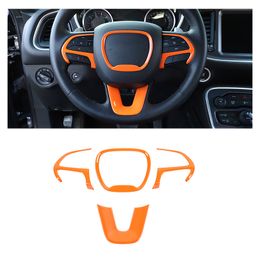 4PCS ABS Steering Wheel Trim Emblem Kit Sticker Decoration Cover for Dodge Charger /Challenger 2015+ Interior Accessories Orange