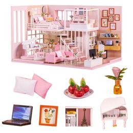 DIY Miniature Dollhouse Model Wooden mini Furniture doll house exquisite house for dolls gifts toys for children dom dla lalek 201217