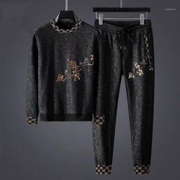 Autumn and winter dark pattern jacquard casual suit men's trend Korean sports with men's two-piece handsome1