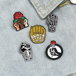 Cartoon Fist Roses Character Enamel Pins Colors Fashion Holding Rose Personal lapel Pin For Friends Gift Clothes Bags