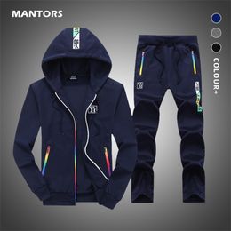 Brand Men Hoodies Tracksuit Hooded Sweatshirt Men's Set Autumn Winter Two Pieces Set Jacket+Pants Sportswear Rainbow Suit 201201
