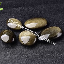 10Pcs 40-50mm Rare Natural Gold Sheen Obsidian Polished Palm Stone Healing Carved Freeform Golden Sheen Crystal Worry Pocket Gemstone Pebble