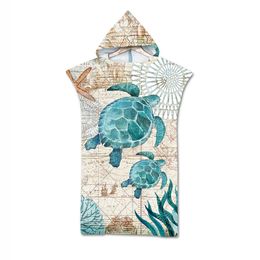 Retro Sea World Hooded Beach Towels Turtle print Microfiber Kids Swimming Shower Towel Adult Bath Towel Bathroom Towel Sets Y200429