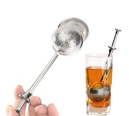 200pcs 18cm Stainless Steel Spoon Retractable Ball Shape Metal Locking Tea Strainer Infuser Filter Squee SN1789