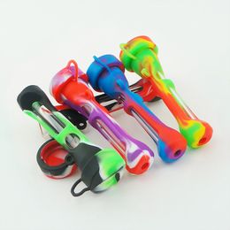 HS Hitter Tobacco silicone glass water Mini hand Pipe portable dab rig silicone smoking pipes glass bong smoking accessories 420