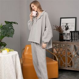 MELIFLE Winter Warm Flannel Grey Pyjama Sets for Women 100% Fleece Plush Soft Sleepwear Atoff Home Velvet Satin Silk Nightwear 201217