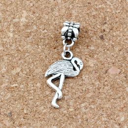 100pcs/lot Dangle Antique Silver Flamingo Charm Pendant For Jewelry Making Bracelet Necklace DIY Accessories 12x35mm A-272a