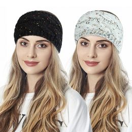 DHL free Knitted Headband Winter Women Lady Warmer Crochet Turban Head Wrap Plush Earflaps Elastic Headwrap Hairbands