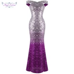 Angel-fashions Women's Off Shoulder Evening Dresses Gradient Silver Purple Sequin Maxi Mermaid Elegant Prom Gown 496 LJ201118