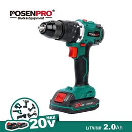 POSENPRO Brushless Electric Driver 20V 50N.m Cordless Lithium Battery 13MM Keyless Hammer Drill 201225