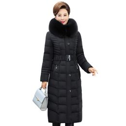 X-Long Winter Jacket Women Hooded Plus Size 5XL Winter Coat Fur Collar Thicken Warm Down Jacket Female Outerwear Long Parka 201217