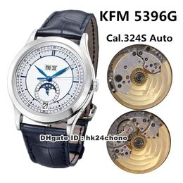 Best Quality KMF 5396G Complications Annual Calendar 38mm Cal.324 S Automatic Mens Watch Silver Dial Leather Strap Gents Watches