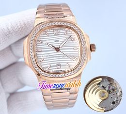 GDF 40mm Date 7118/1 7118/1200R-001 Miyota 8215 Automatic Mens Watch White Textured Dial Diamond Rose Gold Steel Bracelet Ladies Watches TWPP Timezonewatch E213A (4)