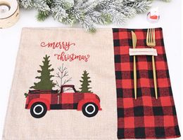 Merry Christmas table placemats with red car kitchen home decorations red black plaid mats Knife and fork pad
