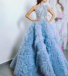 Aso Ebi 2021 Arabic Luxurious Sexy Evening Dresses 3D Floral Appliques Beaded Prom Dresses Tiers Formal Party Bridesmaid Pageant Gowns