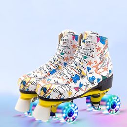 Inline & Roller Skates Double Line Women Men Adult Two Skating Shoes With PU 4 Wheels Training Graffiti Outdoor Sports Shoes1