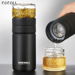 Insulated Water Bottle Frosted Thermos Drinking Coffee Tea Separate Cup Taza Vacuum Flasks Thermoses Shaker Stainless Travel Mug 201127