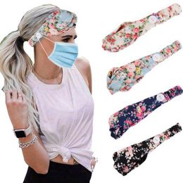 Sport Button Headband Women Flower Cross Hairband Girls Yoga Stretch Headwear Turbans Mask Holder Fashion Hair Accessories 16 Designs