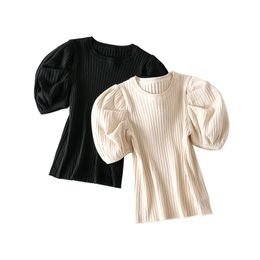 Tangada korea chic women summer sweater puff short sleeve vintage ladies knitted jumper tops AI03 T200815