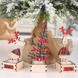 Christmas Decorations Wooden Applique Candlestick Creative Elk Glass Candle Ornaments Children's Gift Ornaments1