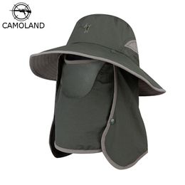 CAMOLAND Summer UPF50+ Sun Hats For Women Men Bucket Hat With Neck Flap Outdoor UV Protection Long Wide Brim Hiking Fishing Caps Y200602