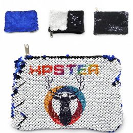 Sublimation Blank Coin Purses Two Colour Change Mermaid Sequins Bag Square Zipper Wallets Storage Lady Deer Rainbow High Quality 5 5ex G2