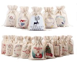 14 Styles Christmas Canvas Santa Claus Drawstring Bags Xmas Gifts Santa snowman Christmas decorations candy gift Bags hot