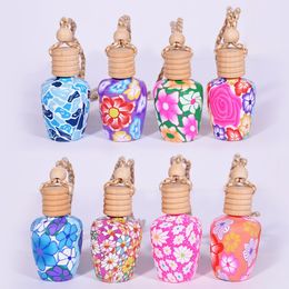 10 -15 ml Car Hanging Rope Empty Decoration Bottle Hand Made Polymer Clay Ceramic Essential Oil Perfume Bottle With Wooden Lid