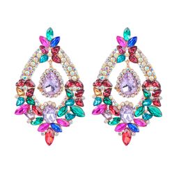 Brand Stud Drop Earrings Iced Out Jewellery Dangles Fashion Colourful Bling Rhinestone Water Droplets Big Statement Street Party Baroque Flower Women Girls Earring