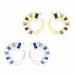 High Quality Real 925 Silver Earrings Feature Blue Crystal Circle Stud Earrings For Women Fine Jewellery Piercings