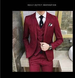 Korean style slim one-button men's three-piece suit Groom wedding dress best man banquet size S M L XL 2XL 3XL 4XL 5XL 6XL