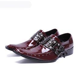 Luxury POP Men Shoes Rock Genuine Leather Dress Shoes Men Handmade Fashion Wine Red Men Wedding Shoes Party/Prom, EU46