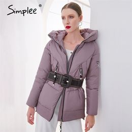 Simplee Casual hooded women winter coat parka Zipper pocket padded jacket coat ladies New brand cotton warm coat female 201217