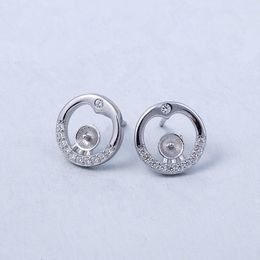 Round Stud Earrings Setting 925 Sterling Silver Cubic Zirconia Jewellery Pearl Mount 5 Pairs