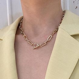 Chains Bilandi Thick Punk Chain Golden Necklaces Metal Coin Circle Pendant For Women Minimalist Choker Necklace Jewellery