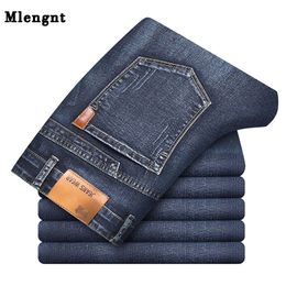 Cotton New Business Mens Classic Denim Jeans Black Blue Summer Spring Slim Fit Pants High Stretch Fashion Skinny Male Trousers 201116