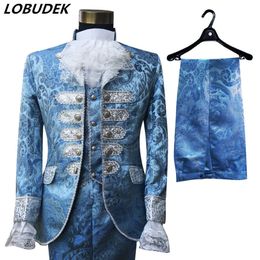 Men's Blue Court dress Occident Wedding Blazers Suit Stage Singer chorus performance clothes Host Studio shooting stage outfits 201105