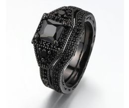 Fine Luxury Wedding diamond Rings black white gold double set nano zircon plated ring whole210H