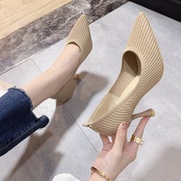 Women's High Heels Shoes New Fashion Black Flying Woven Pointed Toe Pumps Spring and Autumn