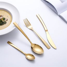 24PCS Gold Tableware Cutlery Dinner Set Cutlery Sets Dishes Knives Forks Spoons Western Kitchen Dinnerware 18/10 Stainless Steel 201116