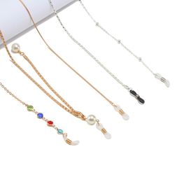 70cm Sunglasses Chains Pearls Colourful Rhinestones Eyeglass Cord Holder Lanyard Necklace Glasses Beaded Neck Strap Rope