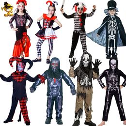 Halloween Boy Girl Evil Skeleton Costume Masquerade Purim Carnival Party Cosplay Kids Evil Jester Clothes Halloween Costumes LJ200930