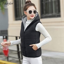 Fitaylor New Autumn Winter Women Vest Cotton Hooded Casual Slim Waistcoat Female Sleeveless Jacket 201214