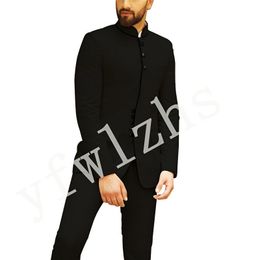 Custom-made Single breasted Groomsmen Mandarin Lapel Groom Tuxedos Men Suits Wedding/Prom/Dinner Best Man Blazer(Jacket+Pants+Tie) T294