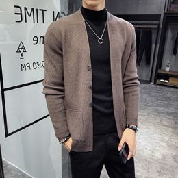 Autumn New Cardigan Men Clothing Fashion Button Decor Korean Sweater Men Front Pocket Loose Casual Mens Cardigan 3Color 3XL 201106