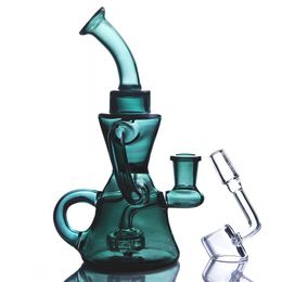 Green Colour Glass Dab Rig Bongs Spline Perc Recycler Oil Rig Water Pipes Hookah Bubbler with 14 mm joint Banger Bowl