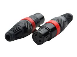 Black Microphone XLR 3Pin Jack Female Patch Snake Cable MIC Plug, RED Ring/10PCS