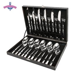24PCS Cutlery Set Dinner Set Tableware Dishes Knives Forks Spoons Western Kitchen 18/10 Stainless Steel Dinnerware Gold Silver 201116