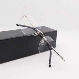 LUXURY Men Oversized Eyewear Business Square Rimless Glasses frame 54-17-150 for prescription Plank+Titanium full-set case