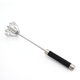 Stainless Stell Egg Beater with Black Handle, Cake Tools Mixer Beaters Classic Hand Crank Whisk Easy to Clean